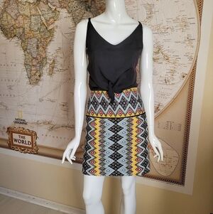 The Loft Outlet black red yellow blue pencil skirt ethnic colorful geometric 2